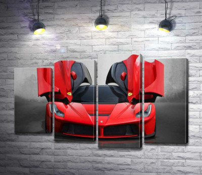 Модульна картина "Червоний автомобіль лімітованої серії Ferrari LaFerrari"