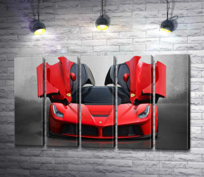 Модульная картина "Красный автомобиль лимитированной серии Ferrari LaFerrari"