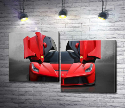 Модульная картина "Красный автомобиль лимитированной серии Ferrari LaFerrari"