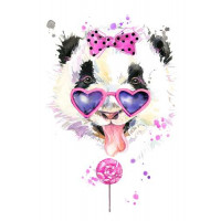 Гламурная панда в очках облизывает розовый леденец