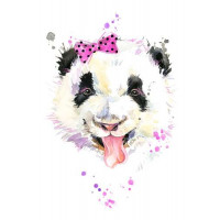Панда із рожевим бантиком показує язик