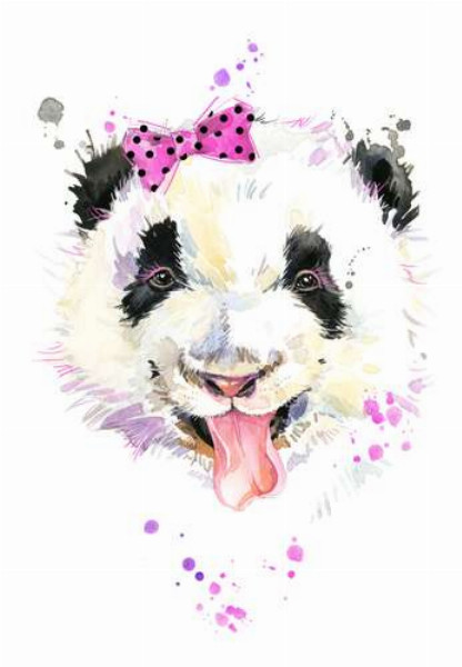Панда із рожевим бантиком показує язик