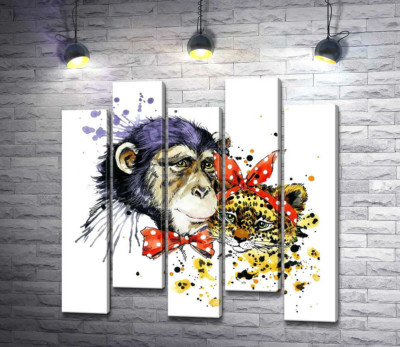 Модульная картина "Галантная обезьяна с милым ягуаром"