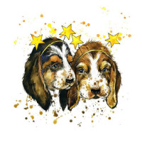 Двое щенков биглей в обручах-звездочках