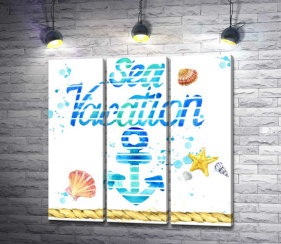 Модульна картина "Напис "Sea vacation" з блакитним якорем"