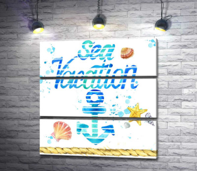 Модульна картина "Напис "Sea vacation" з блакитним якорем"