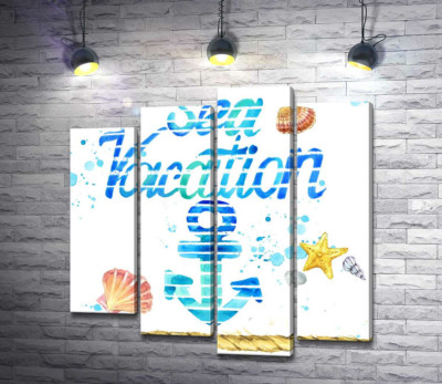 Модульная картина "Надпись "Sea vacation" с голубым якорем"