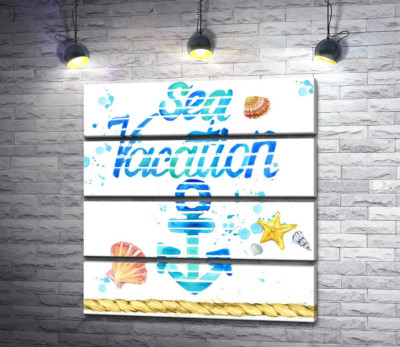 Модульна картина "Напис "Sea vacation" з блакитним якорем"