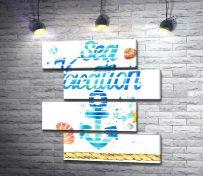 Модульна картина "Напис "Sea vacation" з блакитним якорем"