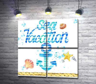 Модульна картина "Напис "Sea vacation" з блакитним якорем"