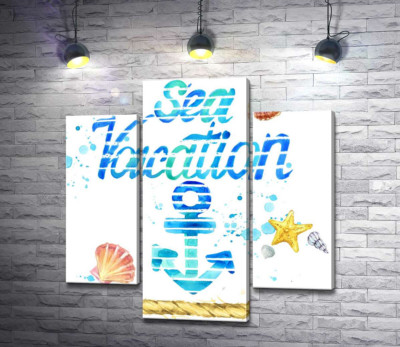 Модульная картина "Надпись "Sea vacation" с голубым якорем"