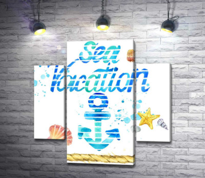 Модульная картина "Надпись "Sea vacation" с голубым якорем"