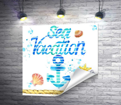 Напис "Sea vacation" з блакитним якорем