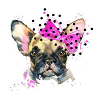 Мордочка собаки с розовым бантиком на ухе