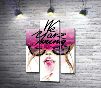 Модульна картина "Дівчина з льодяником в рожевій шляпі з написом "we are young""