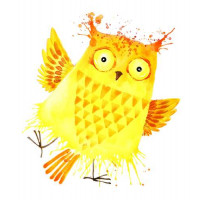 Желтая сова весело подпрыгивает