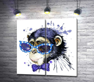 Модульна картина "Силует мавпи в синіх окулярах та з метеликом"