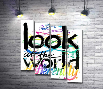 Модульная картина "Радужная надпись "look at the world differently""