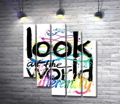 Модульна картина "Веселковий напис "look at the world differently""