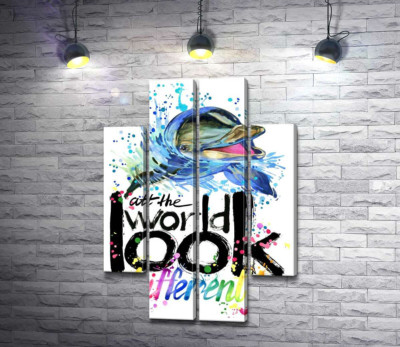 Модульна картина "Веселий дельфін з написом "look at the world differently""