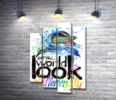 Модульна картина "Веселий дельфін з написом "look at the world differently""