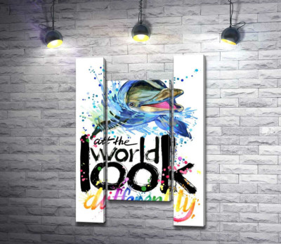 Веселий дельфін з написом "look at the world differently"