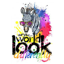 Стильная зебра в очках с надписью "look at the world differently"