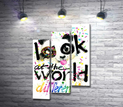 Модульная картина "Веселая панда с донатсом и надписью "look at the world differently""