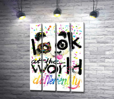 Модульна картина "Весела панда з донатсом та написом "look at the world differently""