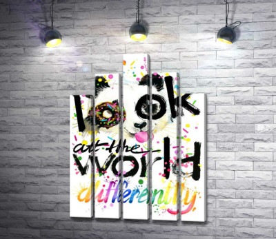 Весела панда з донатсом та написом "look at the world differently"
