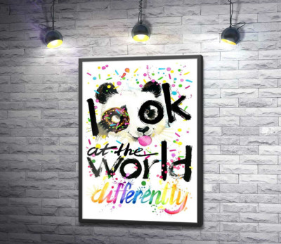 Постер "Весела панда з донатсом та написом "look at the world differently""
