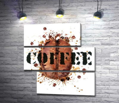 Модульная картина "Надпись "coffee" на фоне кофейного зерна"