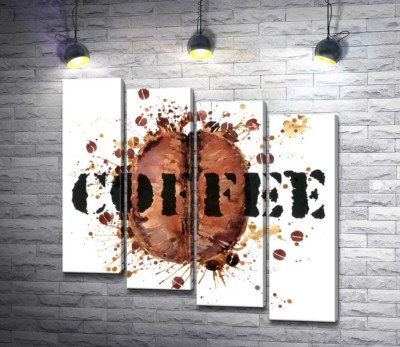 Модульная картина "Надпись "coffee" на фоне кофейного зерна"