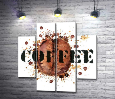 Модульная картина "Надпись "coffee" на фоне кофейного зерна"