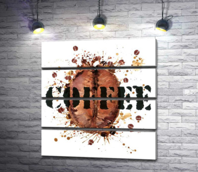Модульна картина "Напис "coffee" на фоні кавового зерна"