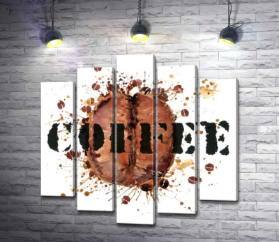Модульна картина "Напис "coffee" на фоні кавового зерна"