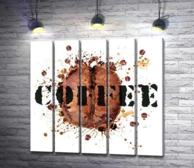 Модульна картина "Напис "coffee" на фоні кавового зерна"