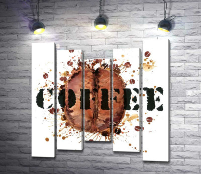 Модульна картина "Напис "coffee" на фоні кавового зерна"