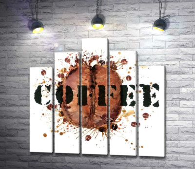 Модульная картина "Надпись "coffee" на фоне кофейного зерна"