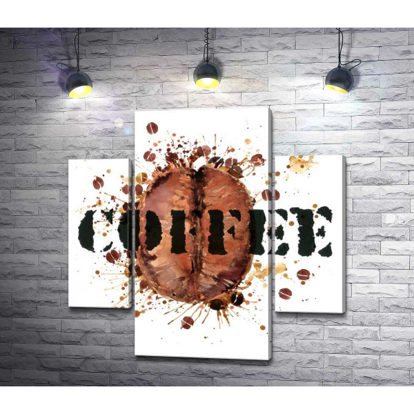 Надпись "coffee" на фоне кофейного зерна