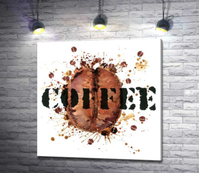 Надпись "coffee" на фоне кофейного зерна