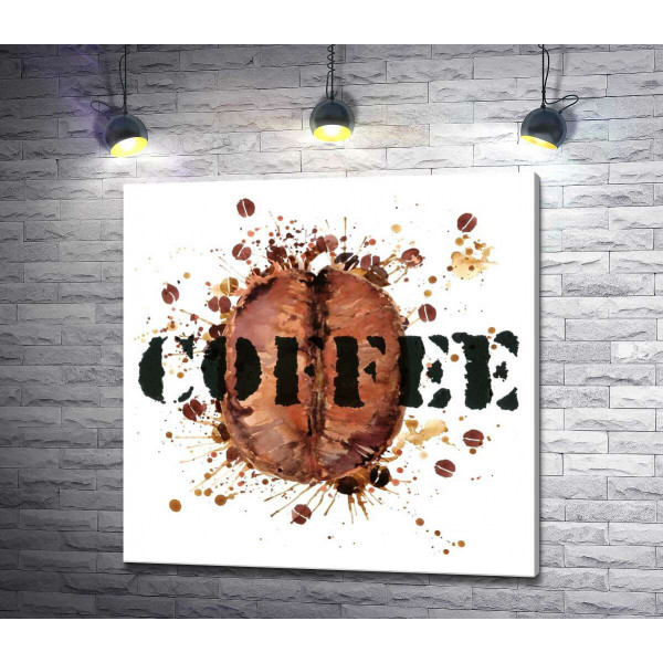 Надпись "coffee" на фоне кофейного зерна