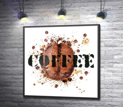 Постер "Напис "coffee" на фоні кавового зерна"