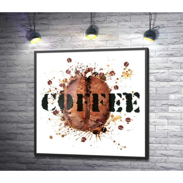 Напис "coffee" на фоні кавового зерна