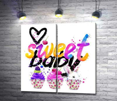 Білий заєць та ягідні кекси під написом "sweet baby"