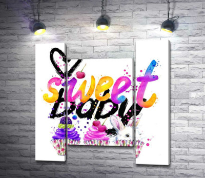 Білий заєць та ягідні кекси під написом "sweet baby"