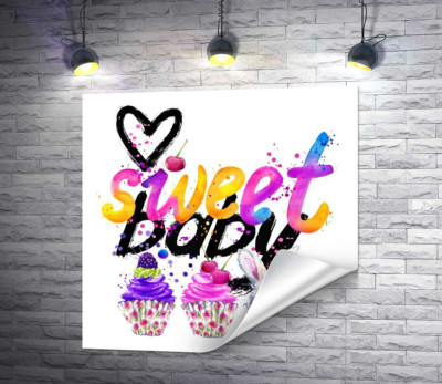 Білий заєць та ягідні кекси під написом "sweet baby"