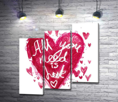 Модульна картина "Серце з написом "all you need is love""