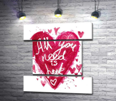 Модульна картина "Серце з написом "all you need is love""