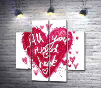 Модульна картина "Серце з написом "all you need is love""